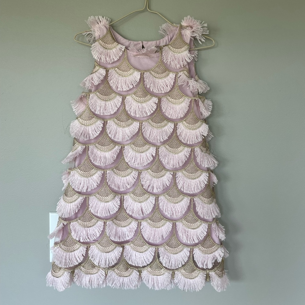 Adorable Scallop Trim Pink Fringe Dress